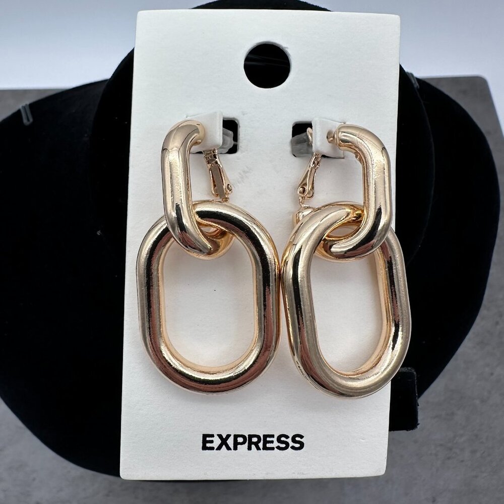 Express‎ Gold Tone Bold Chunky Oval Link Hoop Drop Earrings